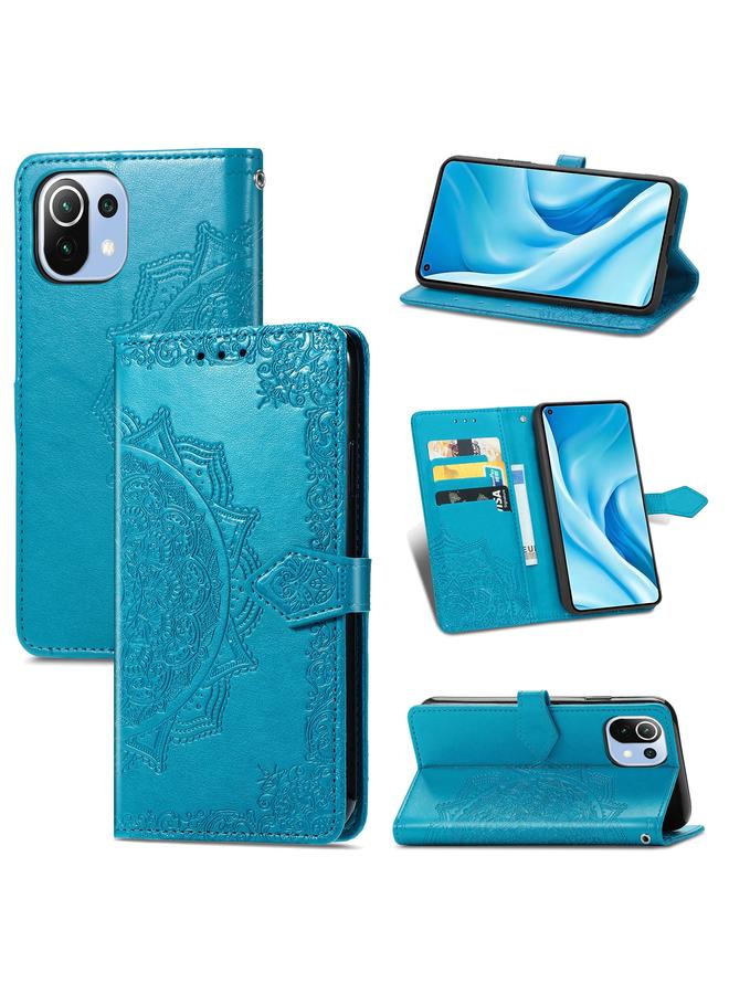 Halfway Mandala Embossing Pattern Horizontal Flip Leather Case with Holder & Card Slots & Wallet & Lanyard For Xiaomi 11 Lite