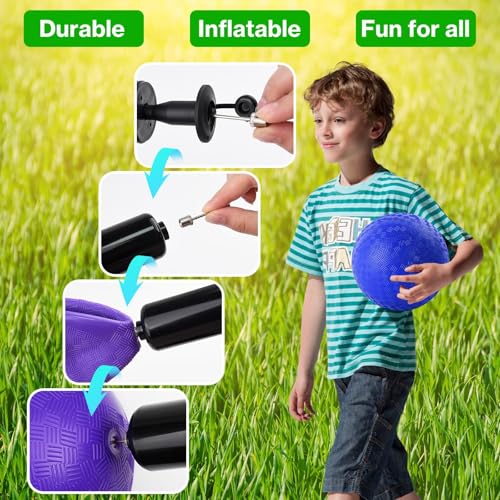 HSLCGF 12 Pcs Dodgeballs 5 Inch Playground Ball Kickball Purple Inflatable Rubber Handball Dodge Ball with 1 Hand Pump for Outdoors Ball Games Gym Camps Picnic (Needle is at The Top of The Pump) - Image 4