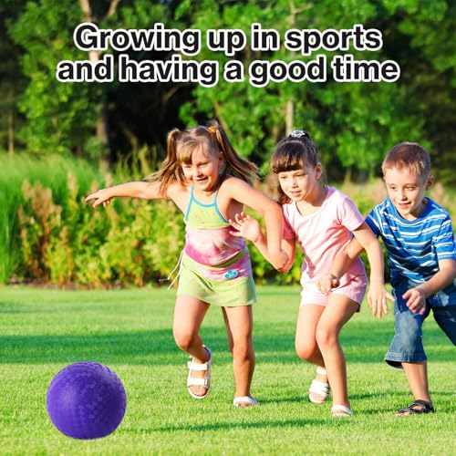 HSLCGF 12 Pcs Dodgeballs 5 Inch Playground Ball Kickball Purple Inflatable Rubber Handball Dodge Ball with 1 Hand Pump for Outdoors Ball Games Gym Camps Picnic (Needle is at The Top of The Pump) - Image 5