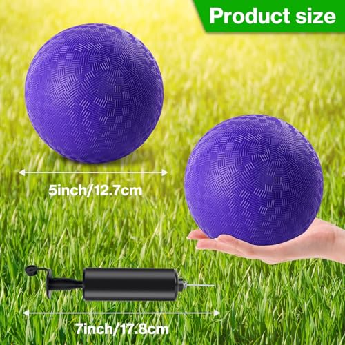 HSLCGF 12 Pcs Dodgeballs 5 Inch Playground Ball Kickball Purple Inflatable Rubber Handball Dodge Ball with 1 Hand Pump for Outdoors Ball Games Gym Camps Picnic (Needle is at The Top of The Pump) - Image 2