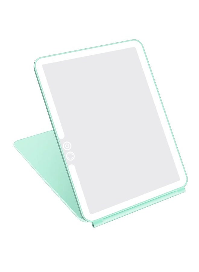 DeWEISN Folding Travel Mirror Lighted Makeup Mirror with 72 LEDs 3 Colors Light Modes, USB Rechargable, Portable, Ultra Thin, CompactVanity Mirror with Touch Screen Dimming for Cosmetic (Green) - Image 1