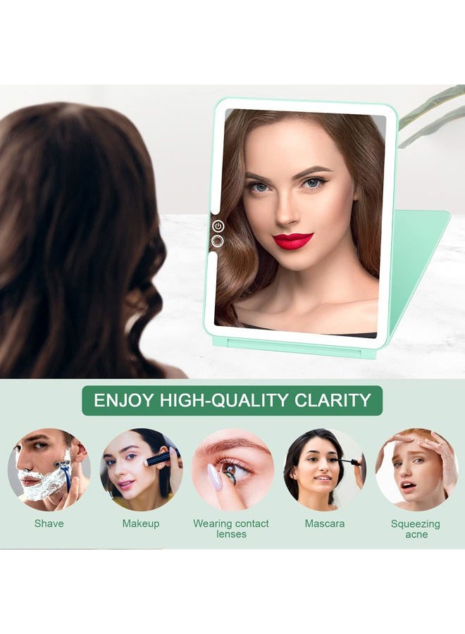DeWEISN Folding Travel Mirror Lighted Makeup Mirror with 72 LEDs 3 Colors Light Modes, USB Rechargable, Portable, Ultra Thin, CompactVanity Mirror with Touch Screen Dimming for Cosmetic (Green) - Image 5