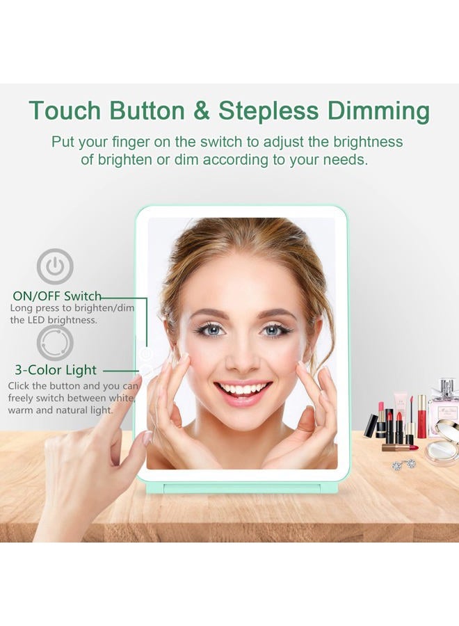 DeWEISN Folding Travel Mirror Lighted Makeup Mirror with 72 LEDs 3 Colors Light Modes, USB Rechargable, Portable, Ultra Thin, CompactVanity Mirror with Touch Screen Dimming for Cosmetic (Green) - Image 3
