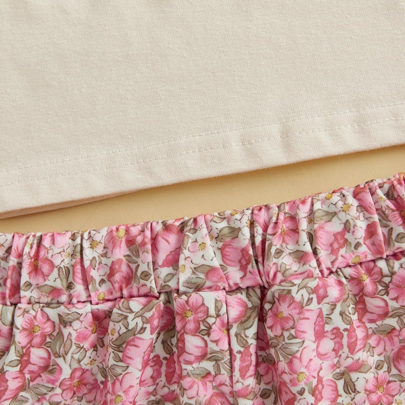 BemeyourBBs Toddler Girl Easter Outfit Baby Girl Bunny Short Sleeve T Shirt Floral Shorts Set Cute Spring Clothes (Flower Bunny Pink, 3-4T) - Image 5