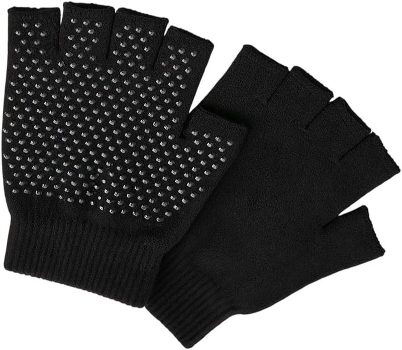AKORD 2 Pairs Adults Black Fingerless Gripper Gloves - Image 1