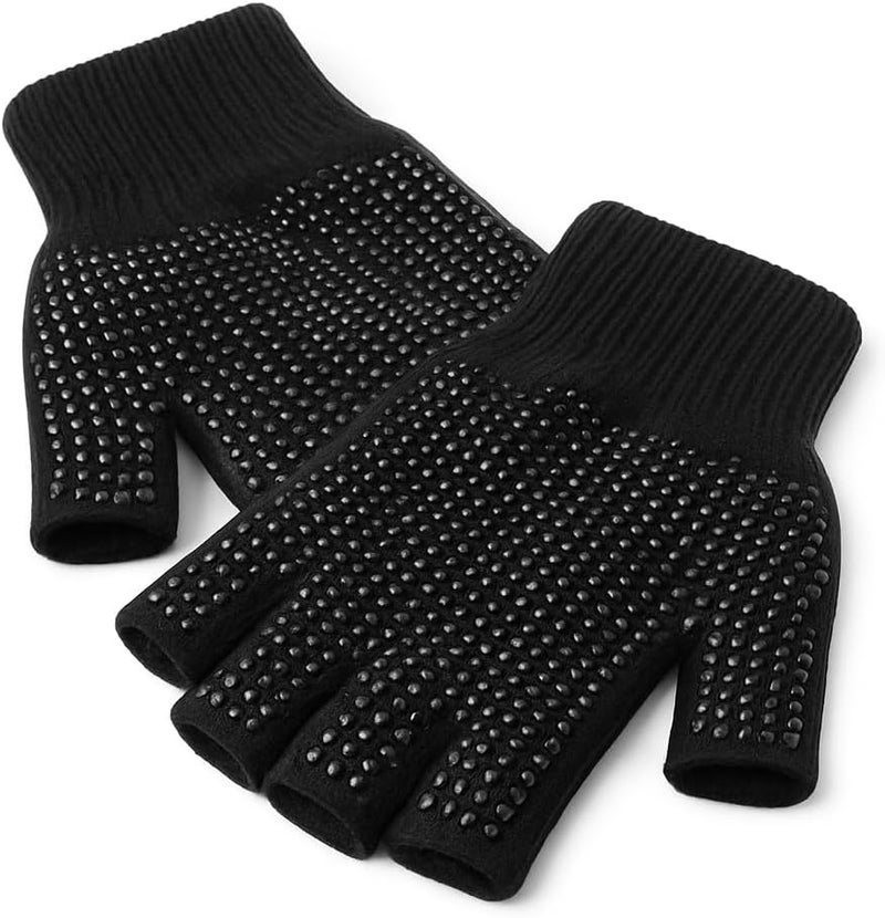 AKORD 2 Pairs Adults Black Fingerless Gripper Gloves - Image 3