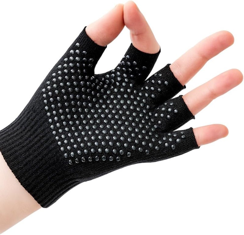 AKORD 2 Pairs Adults Black Fingerless Gripper Gloves - Image 2