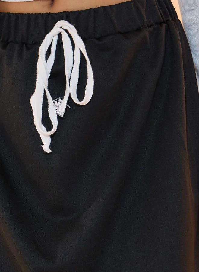 Take Two Contrast String Detail Midi Skirt with Side Slit