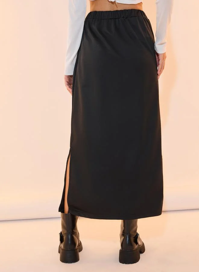 Take Two Contrast String Detail Midi Skirt with Side Slit