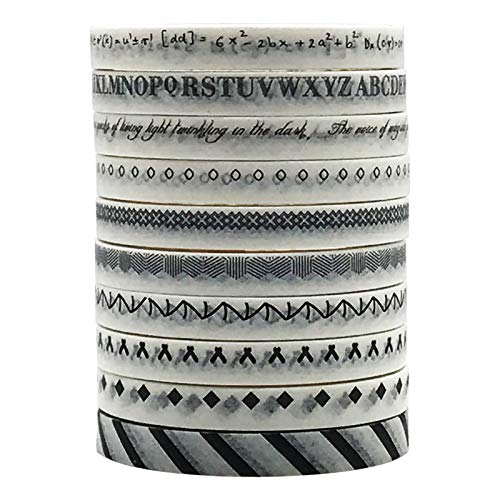 ZMLSED 5mm Wide Slim Washi Tapes Set,10 Rolls Minimalist Black White Style Japanese Masking Decorative Tapes for Bullet Journal Planners DIY Decor Crafts Arts Scrapbooking Adhesive - Image 3