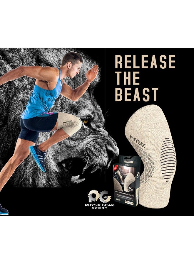 Physix Gear Sport PHYSIX GEAR Knee Support Brace - Premium Recovery & Compression Sleeve for Meniscus Tear, ACL, MCL Running & Arthritis - Best Neoprene Stabilizer Wrap for Crossfit, Squats & Workouts (Single Beige M) - Image 2