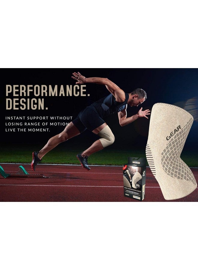 Physix Gear Sport PHYSIX GEAR Knee Support Brace - Premium Recovery & Compression Sleeve for Meniscus Tear, ACL, MCL Running & Arthritis - Best Neoprene Stabilizer Wrap for Crossfit, Squats & Workouts (Single Beige M) - Image 4