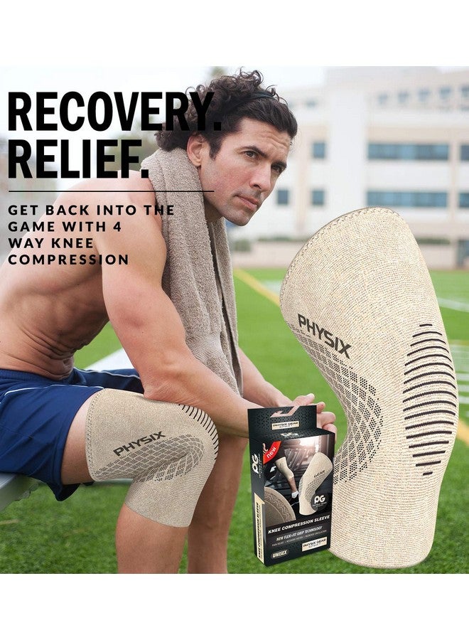 Physix Gear Sport PHYSIX GEAR Knee Support Brace - Premium Recovery & Compression Sleeve for Meniscus Tear, ACL, MCL Running & Arthritis - Best Neoprene Stabilizer Wrap for Crossfit, Squats & Workouts (Single Beige M) - Image 3