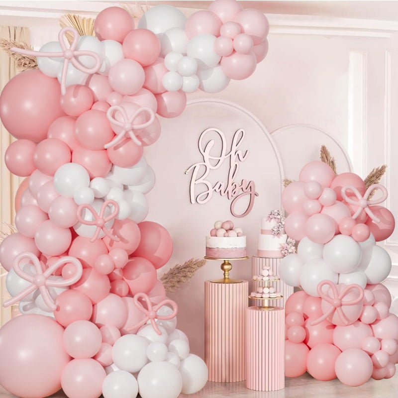 FengRise Pink Bow Balloon Arch Kit,130 PCS Coquette Birthday Decorations, Pastel Pink and White Garland Include Light blush Coquette Bow Balloon for Wedding Bridal Baby Shower Girls' Birthday Decoration - Image 2