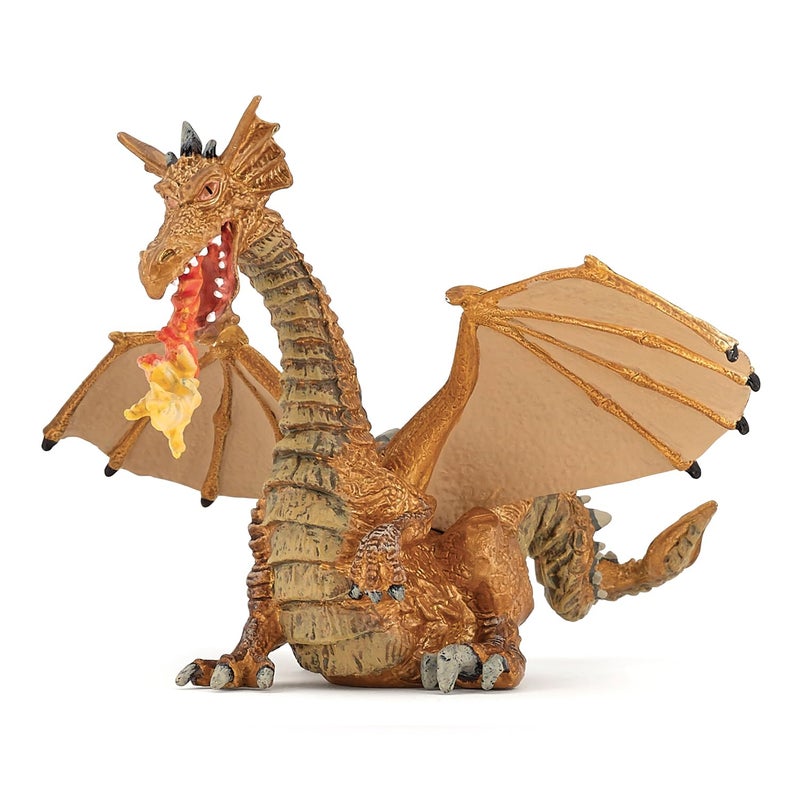Papo -Hand-Painted - Figurine -The Enchanted World -Gold Dragon with Flame -39095 - Collectible - for Children - Suitable for Boys and Girls - from 3 Years Old - Image 1