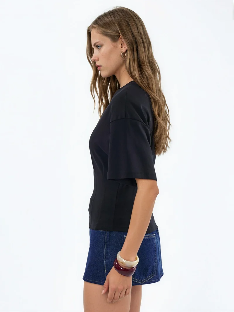بوسيم BUSEM Women’s Cotton Ribbed Crew Neck Blouse