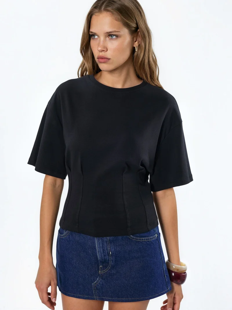 بوسيم BUSEM Women’s Cotton Ribbed Crew Neck Blouse