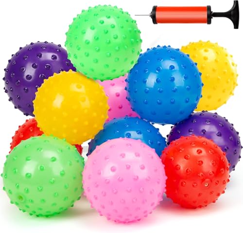 LOVEINUSA Bounce Ball, 12 Pack Sensory Massage Balls with Air Pump, for Stress Relief, Adult Sensory Toys & Kids Party Favors - Image 1
