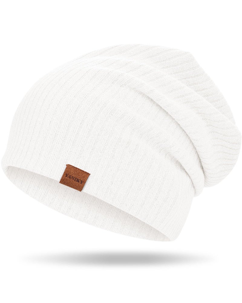 YANIKY Slouchy Beanie for Women Men, Soft Lightweight Skull Cap for All Seasons, White, One size - Image 1