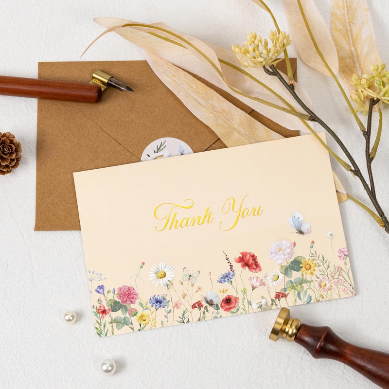 Crisky Vintage Floral Thank You Cards with Envelopes & Stickers 50 Pack Wildflower Thank You Cards Bulk for Birthday, Baby Shower,Bridal Shower, Wedding, Graduation, Business - Image 5