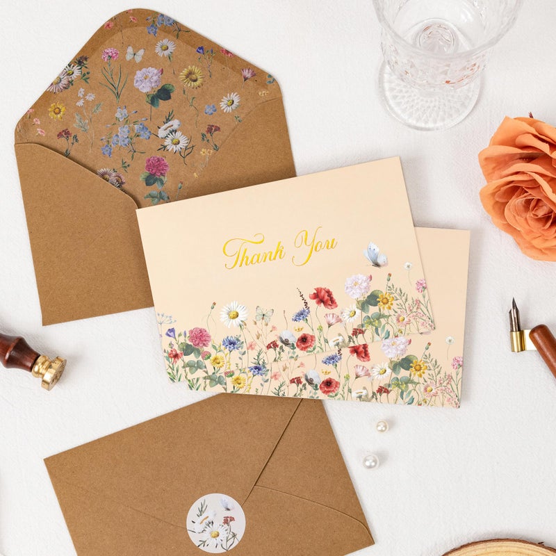 Crisky Vintage Floral Thank You Cards with Envelopes & Stickers 50 Pack Wildflower Thank You Cards Bulk for Birthday, Baby Shower,Bridal Shower, Wedding, Graduation, Business - Image 4
