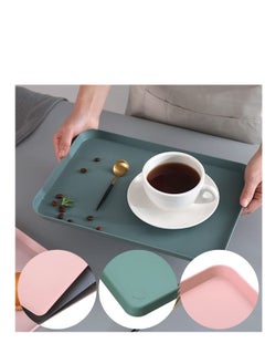 Excefore Serving Tray with Easy Grip Handles, Anti-Slip Food Tray, Can Hold Condiment Bottles, Rectangular Plastic Tray, for Restaurants, Kitchens, Parties (Gray, Green, Pink)  - Image 2