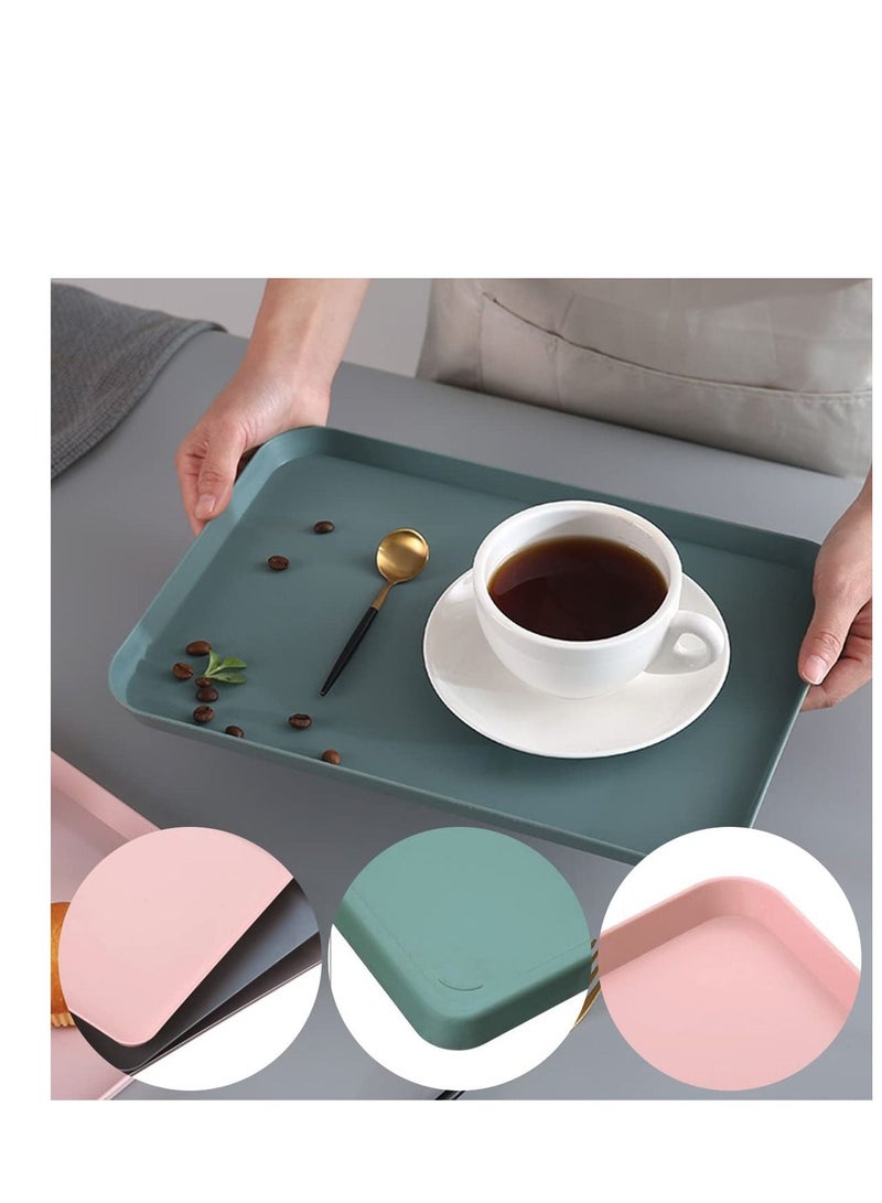 Excefore Serving Tray with Easy Grip Handles, Anti-Slip Food Tray, Can Hold Condiment Bottles, Rectangular Plastic Tray, for Restaurants, Kitchens, Parties (Gray, Green, Pink)  - Image 2