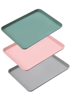 Excefore Serving Tray with Easy Grip Handles, Anti-Slip Food Tray, Can Hold Condiment Bottles, Rectangular Plastic Tray, for Restaurants, Kitchens, Parties (Gray, Green, Pink)  - Image 1