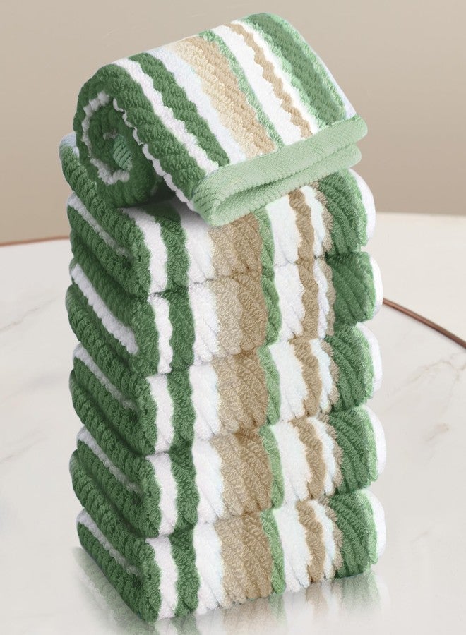 VOOVA & MOVAS Striped Washcloths 6 Pack, 100% Cotton, 13x13 in, Sage Beige - Image 1