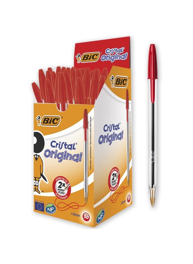 Bic Cristal Original Ballpoint Pens Medium Point (1.0 mm) - Red, Box of 50 - Image 1