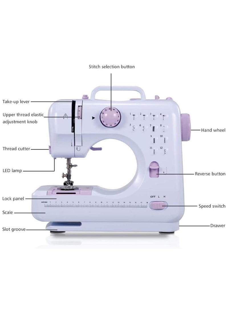 Joshberg - Portable Sewing Machine,Electric Mini Sewing Machine,505A White/Purple - Image 1