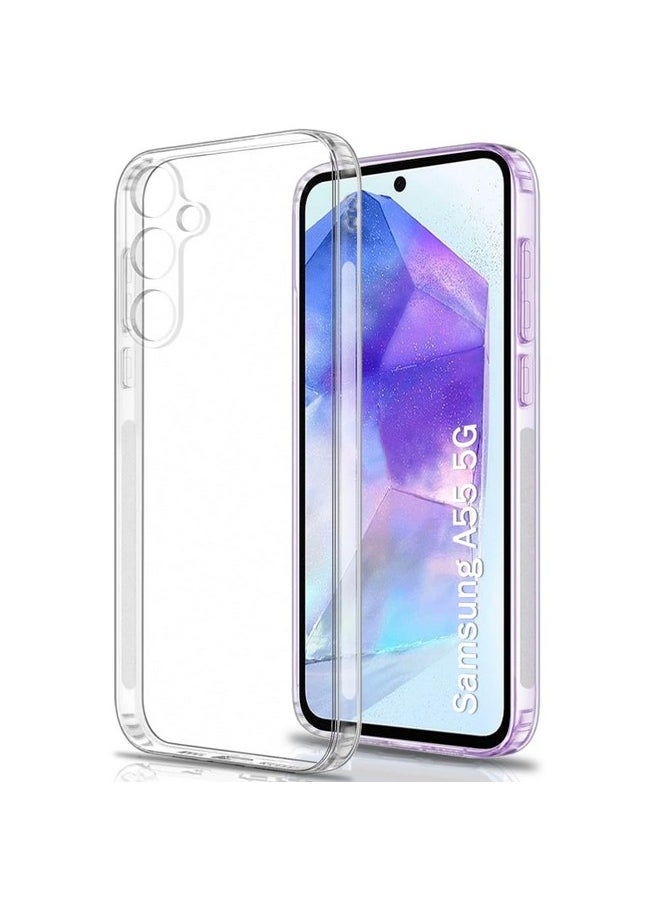 ذا جيفت كارت غطاء خلفي ناعم من TheGiftKart لهاتف Samsung Galaxy A55 5G | أفضل حماية للكاميرا | سدادات غبار مدمجة ومقبض مضاد للانزلاق | غطاء خلفي رفيع للغاية وشفاف لهاتف Samsung A55 5G (سيليكون، شفاف)  - Image 1
