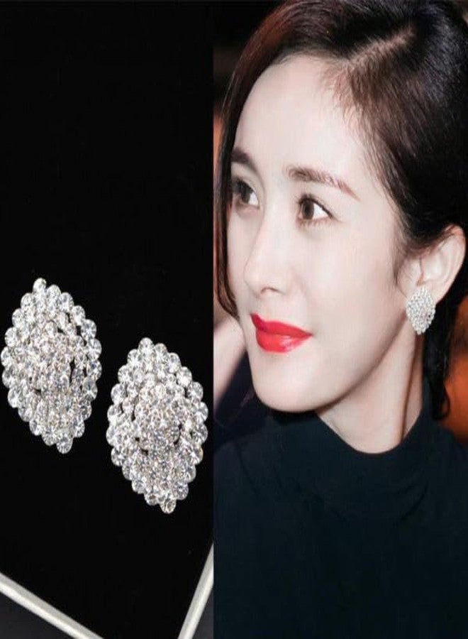 Mingkeda Women's Stunning Crystal Diamante Cluster Stud Earrings for Party Prom Clear Gold - Image 3