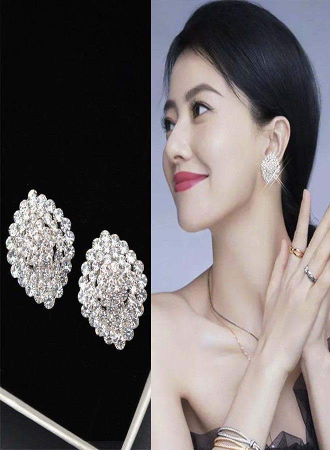 Mingkeda Women's Stunning Crystal Diamante Cluster Stud Earrings for Party Prom Clear Gold - Image 2