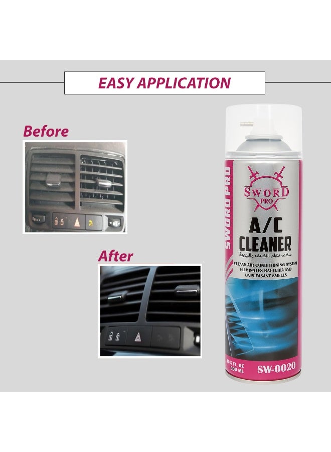 Sword Pro A/C Cleaner Spray 500ml | Deep Foam Air Conditioner Cleaning | Removes Bacteria, Mold, Odor | Easy Application for Car AC Vent and Evaporator - Image 4