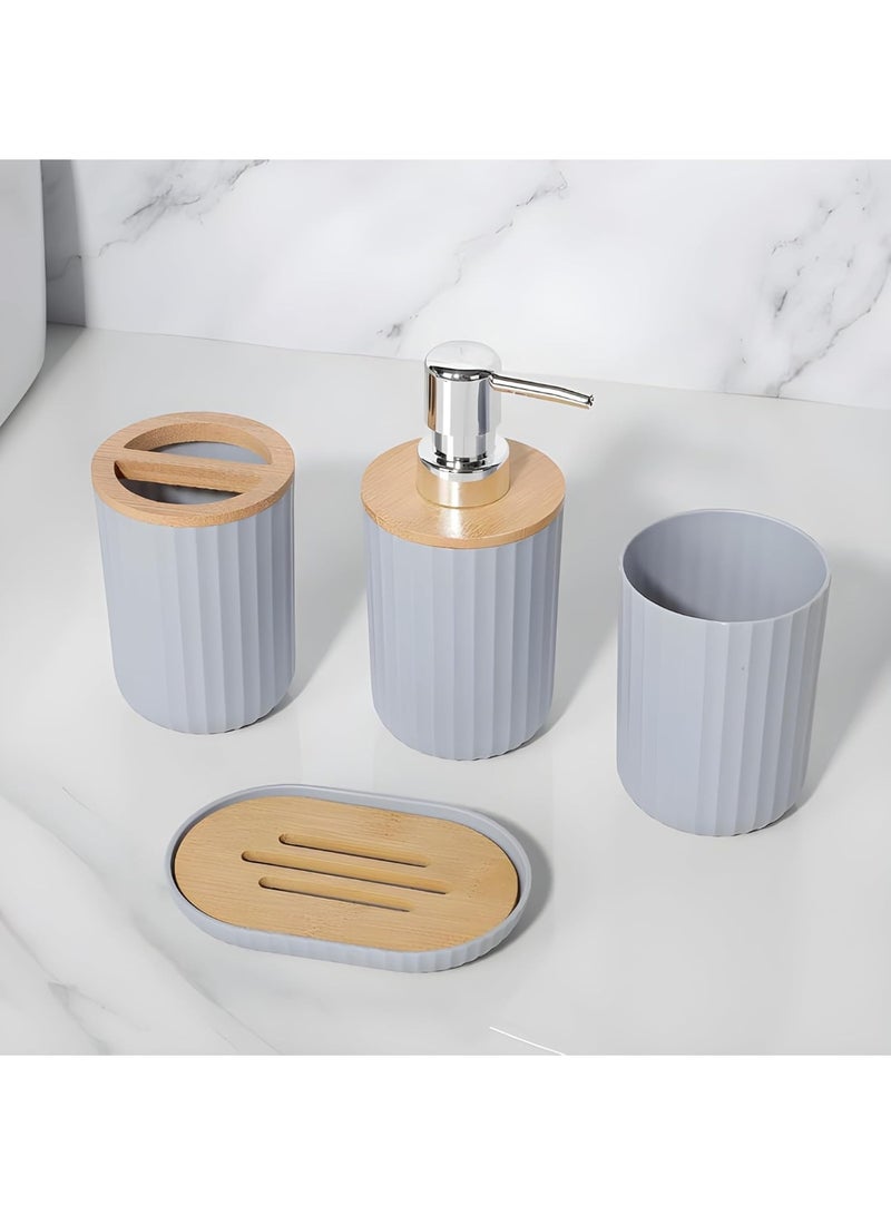 Bathroom Accessories Set, 6 Pieces, Toilet Brush, Soap Dispenser, Toothbrush Holder, Cup, Soap Dish, Trash Can (Gray R) UAE - Image 3
