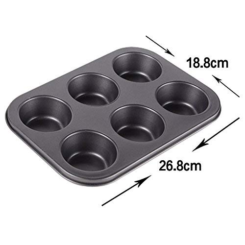 NF noble foods 6 Cups Muffin Pan Baking Tray Top Non Stick Bakeware Cakes and Cupcakes Made of Aluminum Heat Resistant Black - Image 2