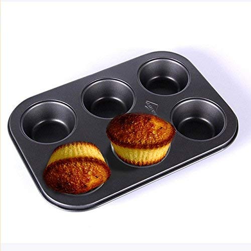 NF noble foods 6 Cups Muffin Pan Baking Tray Top Non Stick Bakeware Cakes and Cupcakes Made of Aluminum Heat Resistant Black - Image 1