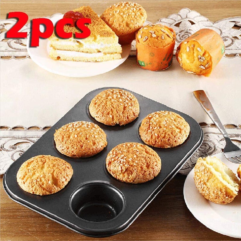 NF noble foods 6 Cups Muffin Pan Baking Tray Top Non Stick Bakeware Cakes and Cupcakes Made of Aluminum Heat Resistant Black - Image 5