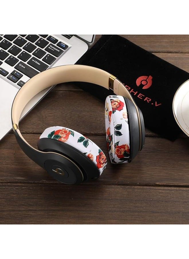 cipher.v Replacement Ear Cushion Pads Cover Compatible with Beats Studio 2.0 and Studio 3.0 Over Ear Headphones 1 Pair(Floral White) - Image 4