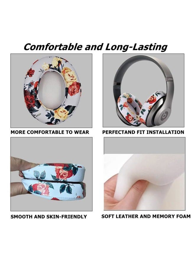 cipher.v Replacement Ear Cushion Pads Cover Compatible with Beats Studio 2.0 and Studio 3.0 Over Ear Headphones 1 Pair(Floral White) - Image 3