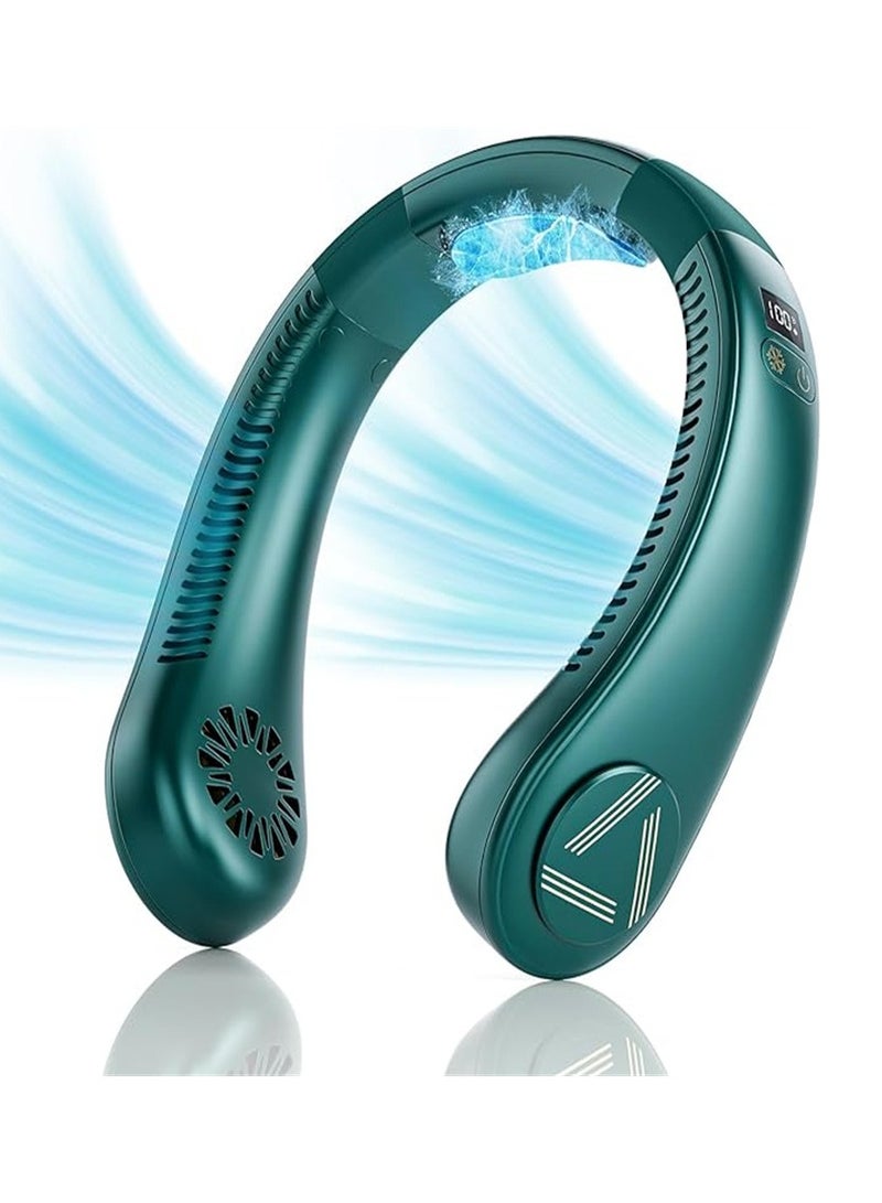 Loquat Neck Air Conditioner, Portable Neck Fan with Cooling Plate, 3 Speeds Powerful AC Neck Fan Cooling Device 3 Mode Neck Cooler, Rechargeable 4000 mAh Personal Wearable Air Conditioner for（green） - Image 1