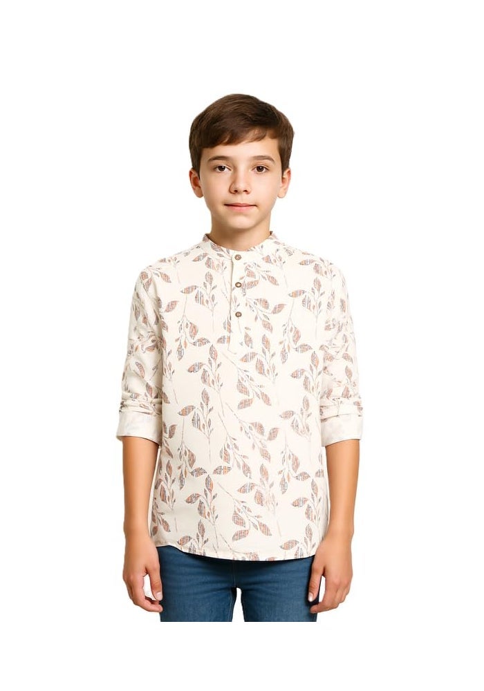 CAVIO Boys Regular Fit Printed Full Sleeves Short Kurta Shirt - Image 1