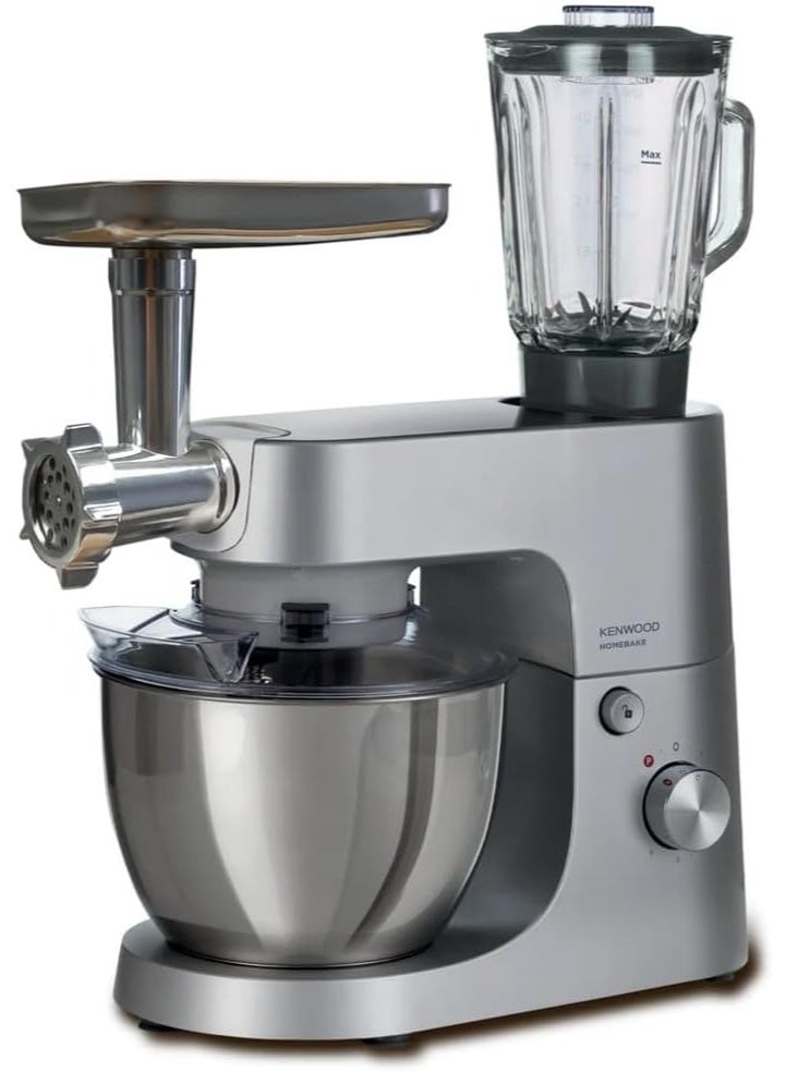 Kenwood HomeBake 5L Stand Mixer with 1.5L Glass Blender & Mincer, 1000W Motor, 6 Speeds + Pulse, Stainless Steel Bowl, Splash Guard, Dough Hook, Whisk & Beater, Silver | KHH01.220SI 5 L 1000 W KHH01.2