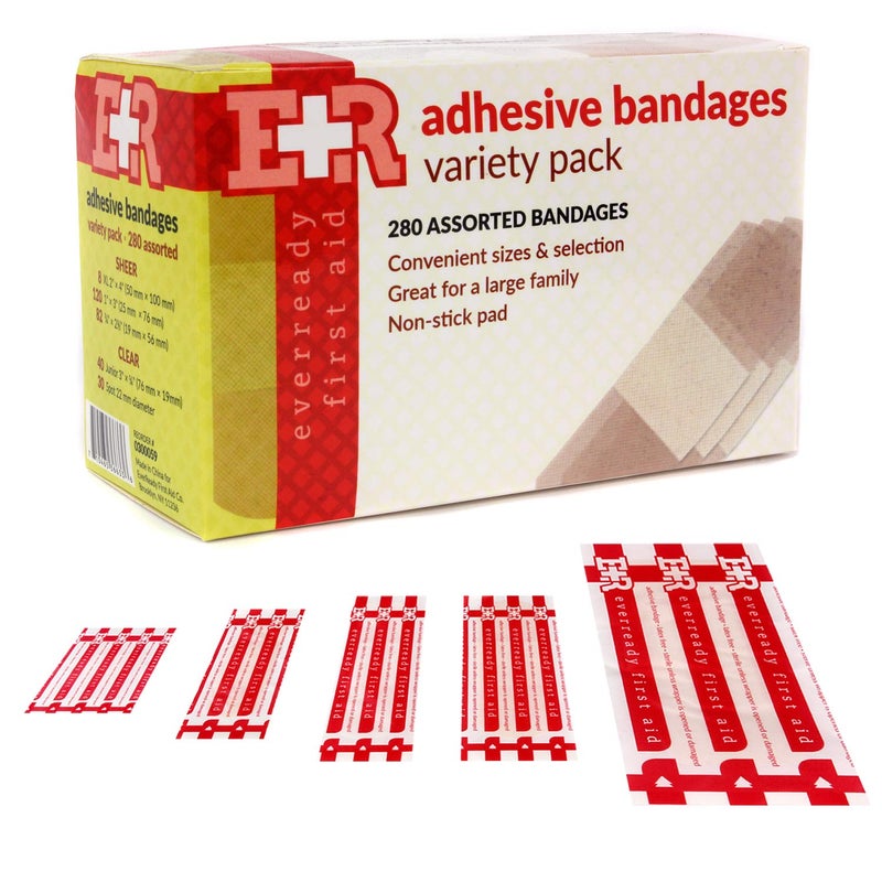 Ever Ready First Aid Quality Adhesive Bandages, Variety Pack of 280 Assorted Bandages,280 Count (Pack of 1) - Image 1