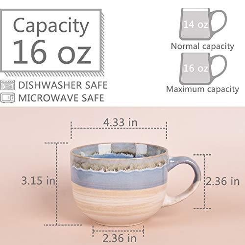 Bosmarlin Large Ceramic Coffee Mug Set of 2, Stoneware Jumbo Latte Mugs for Office and Home, 16 Oz, Dishwasher and Microwave Safe(Blue, 2) - Image 2