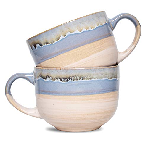 Bosmarlin Large Ceramic Coffee Mug Set of 2, Stoneware Jumbo Latte Mugs for Office and Home, 16 Oz, Dishwasher and Microwave Safe(Blue, 2) - Image 1