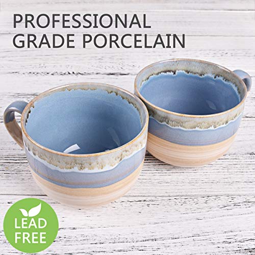 Bosmarlin Large Ceramic Coffee Mug Set of 2, Stoneware Jumbo Latte Mugs for Office and Home, 16 Oz, Dishwasher and Microwave Safe(Blue, 2) - Image 3