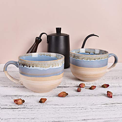 Bosmarlin Large Ceramic Coffee Mug Set of 2, Stoneware Jumbo Latte Mugs for Office and Home, 16 Oz, Dishwasher and Microwave Safe(Blue, 2) - Image 4
