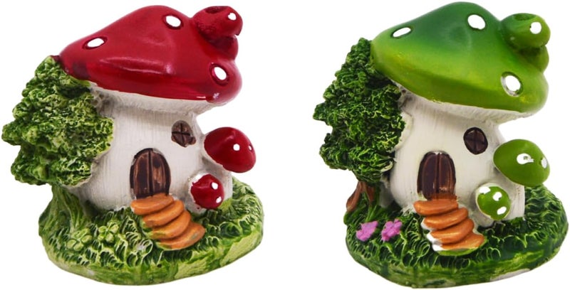 ANRUI 2Pcs Miniature Fairy Garden Mushroom House Statues Cute Little Resin Mushroom Figurines Decor Micro Landscape Ornaments for Outdoor, Yard, Indoor, Home, Office, DIY Crafts - Image 1